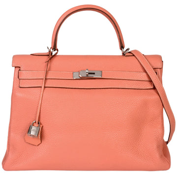 HERMES Kelly 35 Inner stitching Q stamp [manufactured in 2013] Flamingo Taurillon Clemence Handbag with shoulder strap
