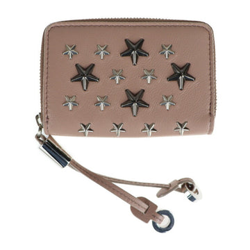 JIMMY CHOO NELLIE coin case leather pink beige series round fastener studs purse