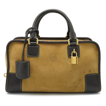 LOEWE Amazona 28 Handbag Bicolor Suede Leather Beige Dark Brown 352