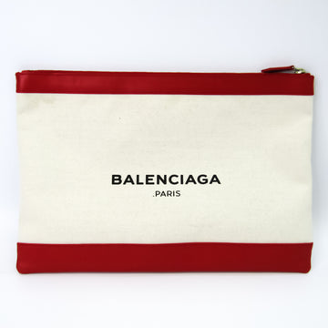 BALENCIAGA 373840 Women's Leather,Canvas Clutch Bag,Pouch Beige,Red Color