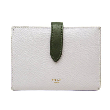 CELINE Medium Strap Wallet 10B643BRU Women's Leather Middle Wallet [bi-fold] Green,Light Gray