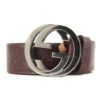 GUCCI Belt Size:85 GG Buckle Interlocking Striped Leather 114984 Brown Made in Italy High