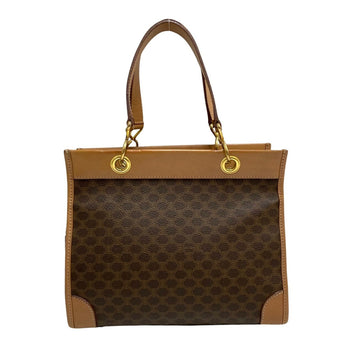 CELINE Vintage Macadam Blason Triomphe Pattern Leather Handbag Mini Tote Bag Brown