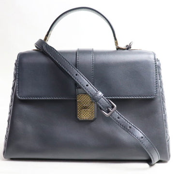 BOTTEGA VENETA Nero Calf Medium Piazza Bag 2Way Shoulder Handbag