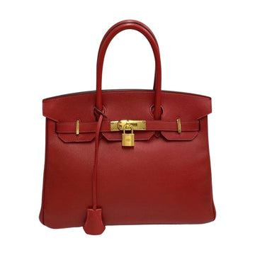 HERMES Birkin 30 Taurillon Clemence Leather Genuine Handbag Mini Tote Bag Red 25139