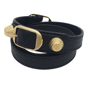 Balenciaga Giant Bracelet 236345 Leather Black Gold