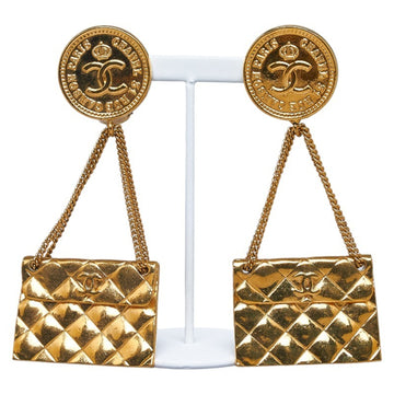 CHANEL Cocomark Matelasse Chain Bag Motif Earrings Gold Plated Women's