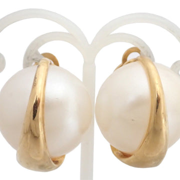 CHANEL Earrings Coco Mark Metal/Fake Pearl Gold x White Women's