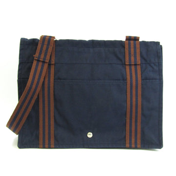 Hermes Fourre Tout Bassus MM Unisex Cotton Canvas Shoulder Bag Brown,Navy