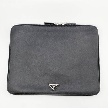 PRADA 2VN001 Saffiano Clutch Bag Business Second iPad Laptop Wallet Card Holder Leather Black