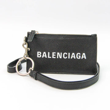 Balenciaga Coin Case With Neck Strap 594648 Leather Card Case Black