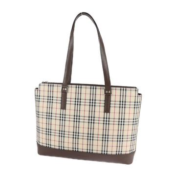 BURBERRY tote bag canvas leather beige brown check