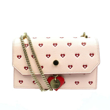 JIMMY CHOO Finley 2017 Valentine's Day Limited Sweet Heart Leather Pink Chain Shoulder Bag 0112