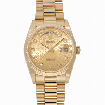 ROLEX Day-Date 18238G T number Champagne carved computer x 10P diamond men's watch