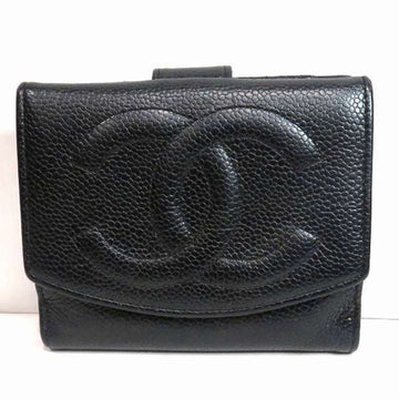 CHANEL Coco Mark W Hook A13496 Caviar Skin Bifold Wallet Women's