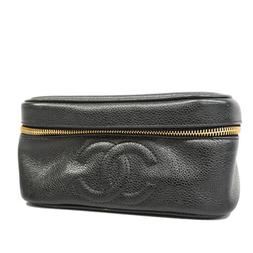 CHANELAuth  Women's Caviar Leather Vanity Bag Black