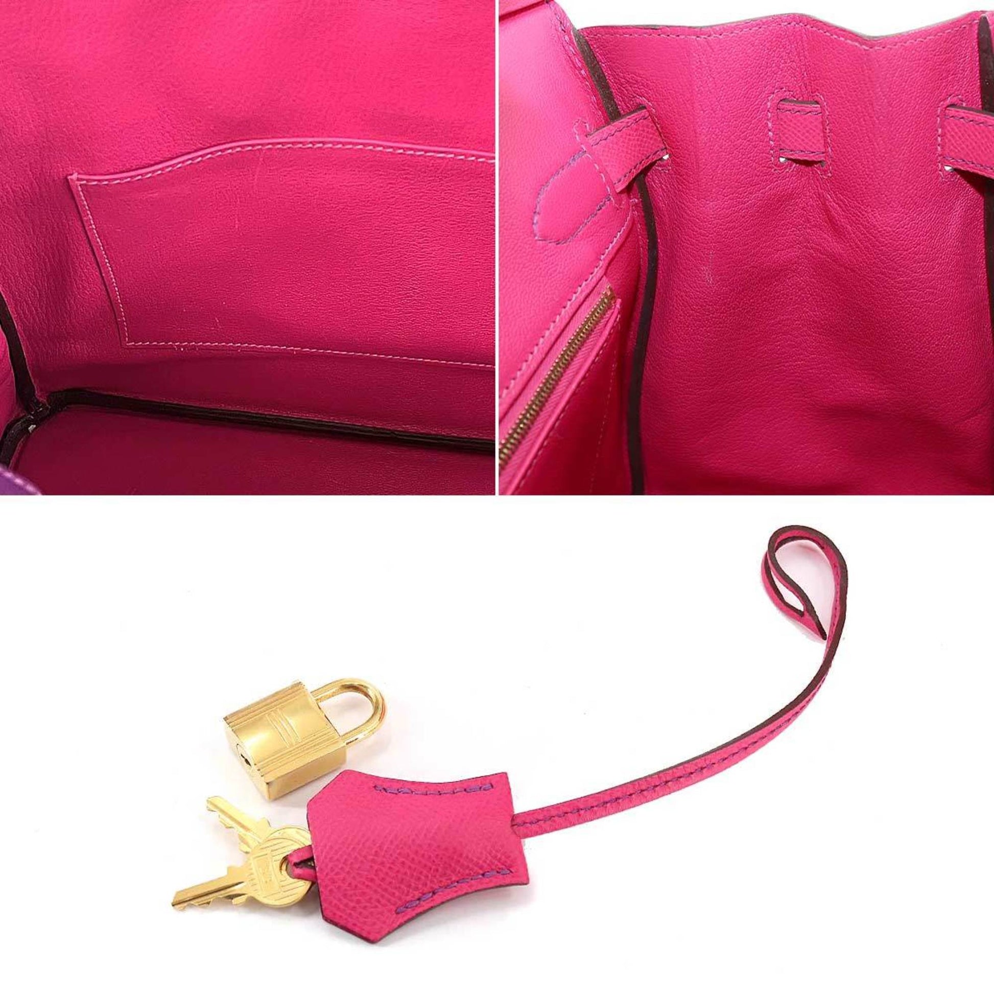 Authenticated Used Hermes HERMES Birkin 30 Personal SPO Handbag Epson Rose  Confetti Anemone Tyrian □R Engraved Gold Hardware 
