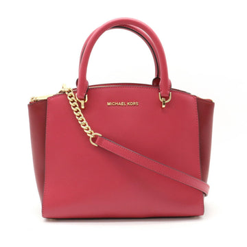 MICHAEL KORS Ellis Satchel Handbag Shoulder Bag Leather Pink Red 35H7GE0S3T