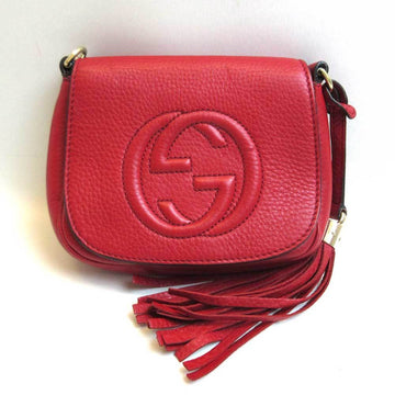 GUCCI Bag Soho Chain Shoulder Red Mini Pochette Diagonal Fringe Tassel Women's Calf Leather