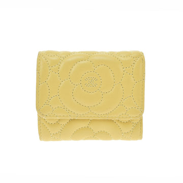 Chanel Camellia Yellow Ladies Lambskin Tri-Fold Wallet