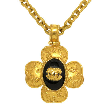 Chanel Stone Coco Mark 96A Gold Chain Necklace Black 0055 CHANEL