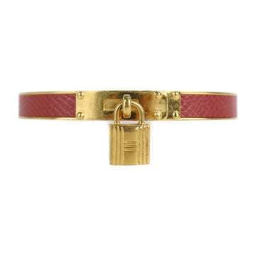 HERMES Kelly Bangle Metal Leather Gold Red Bracelet Cadena Motif