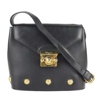 SALVATORE FERRAGAMO shoulder bag 21 5639 leather black gold hardware heel motif