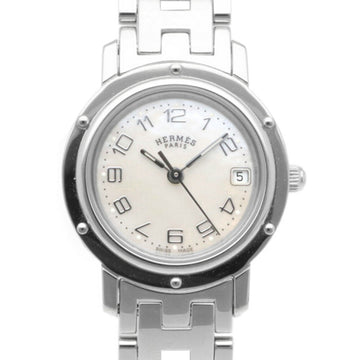 HERMES Clipper Nacre Watch Stainless Steel CL4.210 Quartz Ladies  White Shell