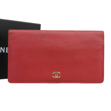 CHANEL here mark logo bi-fold long wallet leather red gold metal fittings A11866 with seal 6 series