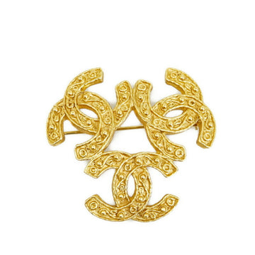 CHANEL triple coco mark brooch gold plated ladies