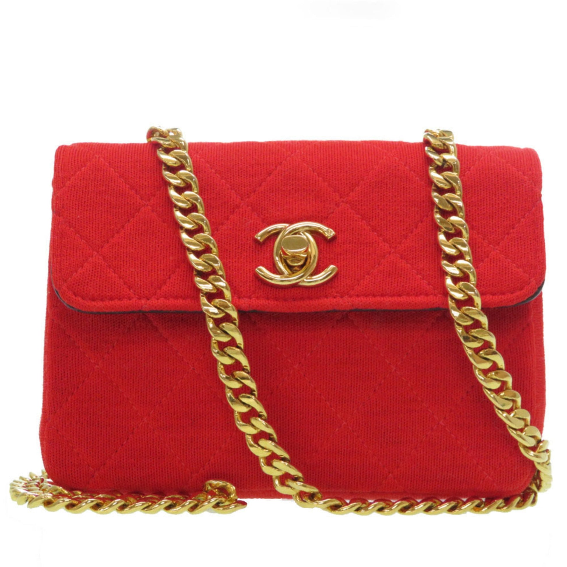 Chanel Chain Jersey Shoulder Bag Vintage Red Gold Hardware