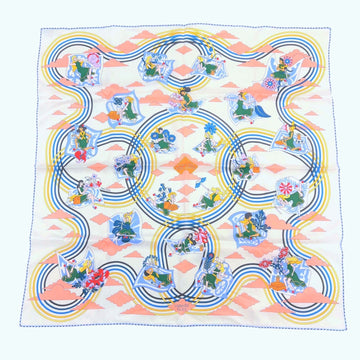 HERMES Carre 70 Flying Carre Blanc Rose Veil Silk Scarf 22SS Large Women's White Pink Green