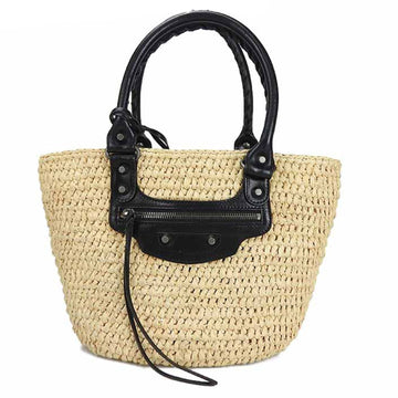 BALENCIAGA Handbag Raffia Pannier XS  466498 Leather Natural BLACK Black Women's hand bag