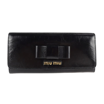 MIU MIU MIUMIU bifold wallet 5MH109 shiny calf leather antique processing NERO black long with pass case