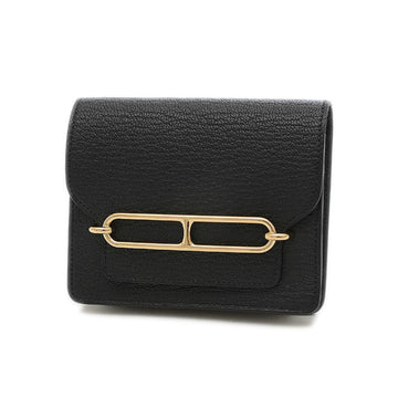 Hermes Loulis Slim Compact Wallet Chevre Black Gold Metal Fittings U Engraved