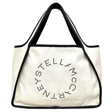 STELLA MCCARTNEY Tote Bag White Black Circle 502793 Perforated Canvas Leather  A4 Women's