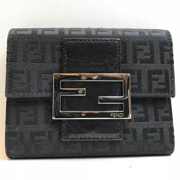 FENDI Zucca Trifold Wallet Canvas Leather Black 8M0023