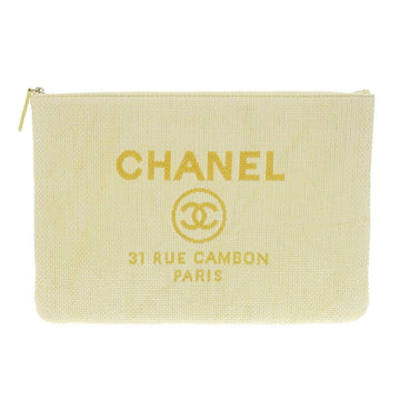 Chanel Deauville line clutch bag fabric yellow with seal 22 series A80117 logo here mark