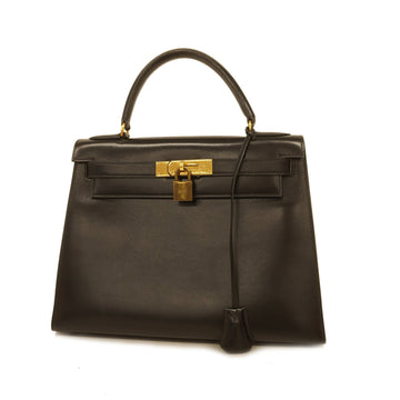 Hermes Kelly Kelly 28 ???R Stamped Women's Box Calf Leather Handbag Black