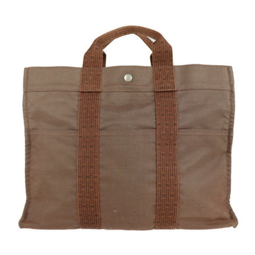 HERMES Tote MM Yale Line Bag Canvas Brown Silver Hardware Handbag