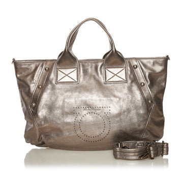 Salvatore Ferragamo Gancini Handbag Shoulder Bag FJ-21 A727 Metallic Gray Leather Ladies
