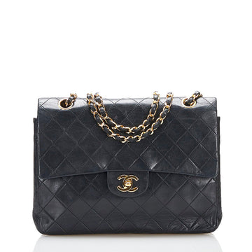 Chanel matelasse double flap chain shoulder bag black leather ladies CHANEL