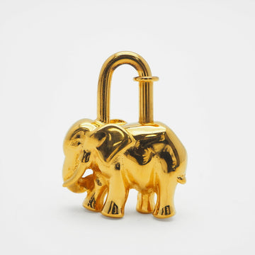 HERMES Cadena Cheer Pendant Top Gold Elephant Padlock Necklace Charm Keychain Keyring