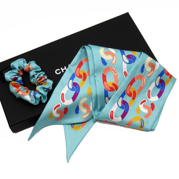 CHANEL scrunchie hair accessory blue series 100% silk