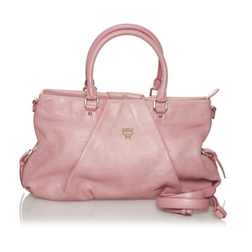 MCM Visetos Anagram Handbag Shoulder Bag Pink Leather Ladies