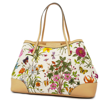 GUCCIAuth  Flora Tote Bag 358470 Women's Canvas,Leather Brown,Ivory