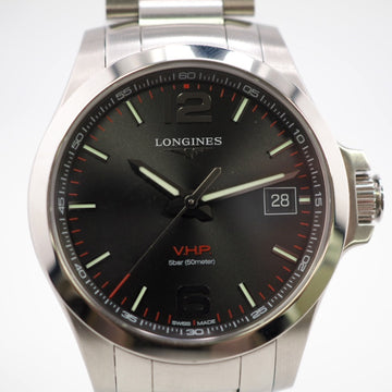 LONGINES/ L3.716.4 Conquest V.H.P Quartz QZ Black Dial Watch Silver Men's
