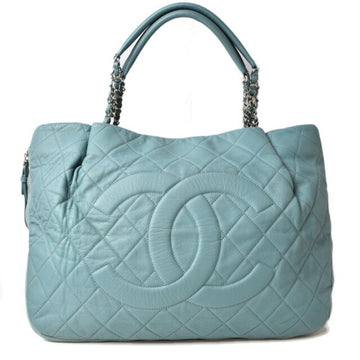 CHANEL tote bag 2way chain here mark quilted stitch light blue