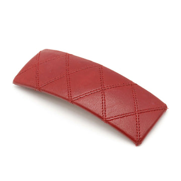 CHANEL bicolore barrette hair clip quilting leather red
