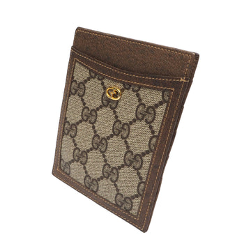 OLDGUCCI Old Gucci Card Case Pass Business Holder Billfold Unisex GG Pattern Interlocking G Pigskin Brown Beige